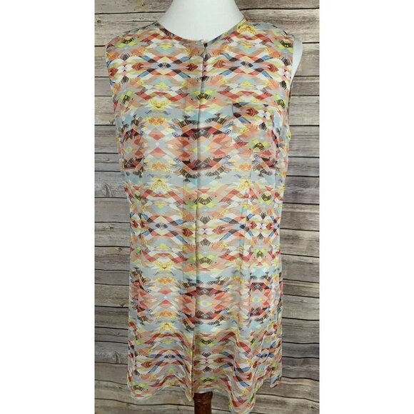 Cabi Womens Medium 760 Avery Tunic Kaleidoscope Top Sheer Geometric Blouse - Picture 1 of 11